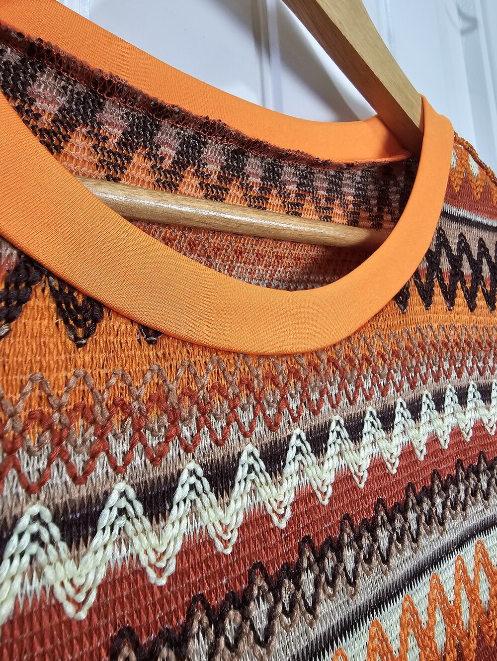 Geo Print Split Thigh Tank Maxi Dress Orange Brown Knit Size Large Pullover - Picture 5 of 11